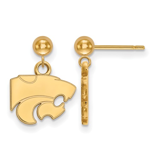 14k Yellow Gold Kansas State University Dangle Ball Earrings
