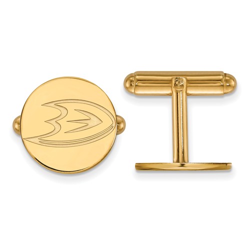 14k Yellow Gold Anaheim Ducks Round Cuff Links