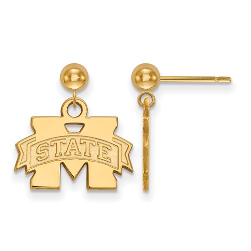 14k Yellow Gold Mississippi State University Dangle Ball Earrings