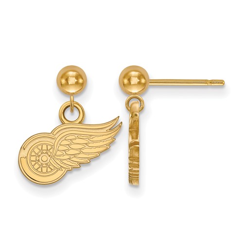 14k Yellow Gold Detroit Red Wings Dangle Ball Earrings