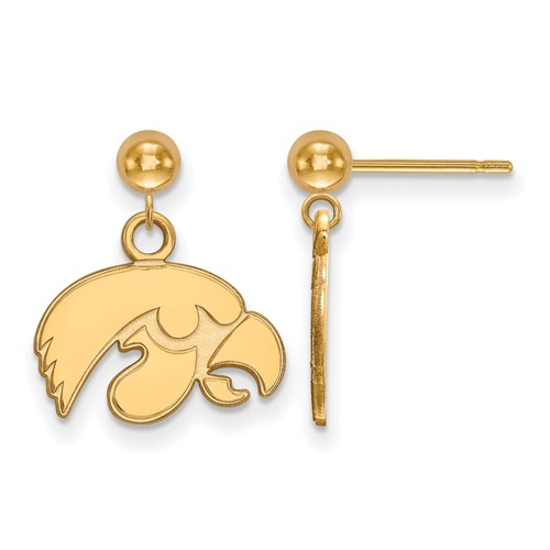 14k Yellow Gold University of Iowa Dangle Ball Earrings