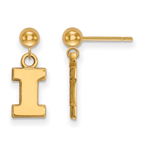 14kt Yellow Gold University of Illinois Logo Dangle Ball Earrings