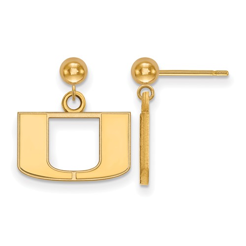 14kt Yellow Gold University of Miami Logo Dangle Ball Earrings