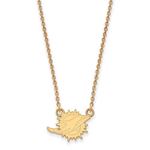 14k Yellow Gold Small Miami Dolphins Pendant with 18in Chain