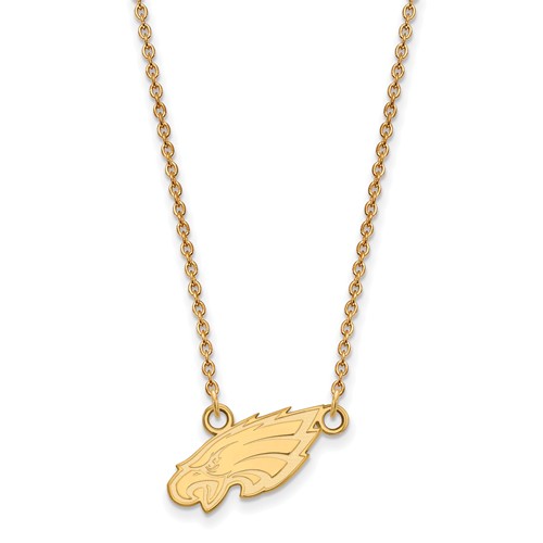 10k Yellow Gold Small Philadelphia Eagles Pendant with 18in Chain