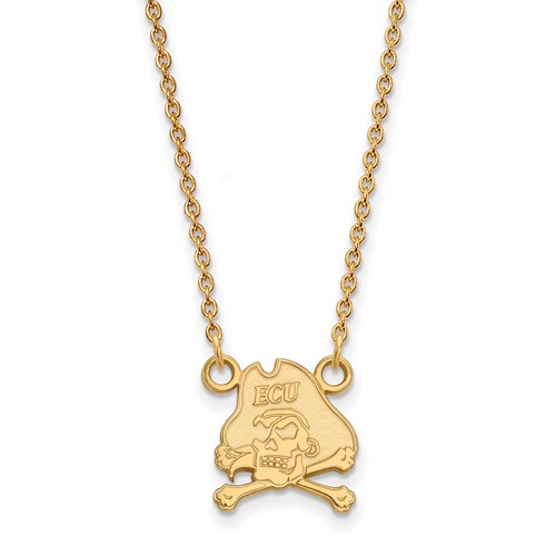 14k Yellow Gold East Carolina University Skull Necklace