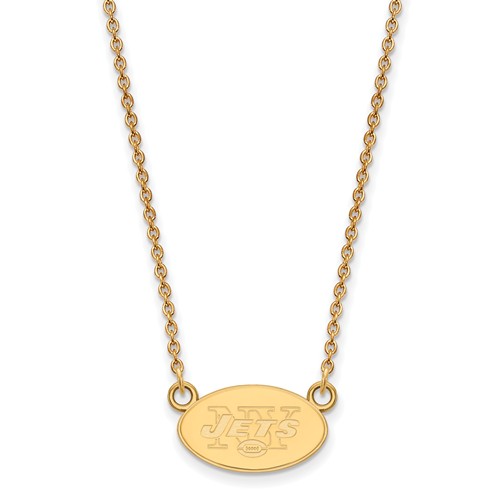 14k Yellow Gold Small New York Jets Pendant with 18in Chain