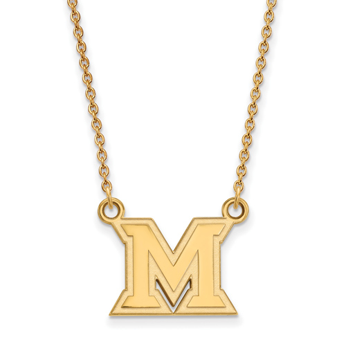 Miami University Small M Pendant on 18in Chain 10k Yellow Gold