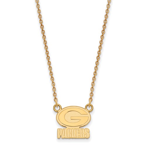 10k Yellow Gold Small Green Bay Packers Pendant with 18in Chain