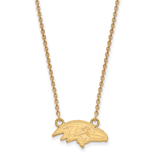 10k Yellow Gold Small Baltimore Ravens Pendant with 18in Chain