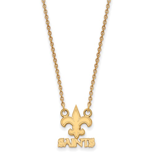 10k Yellow Gold Small New Orleans Saints Pendant with 18in Chain