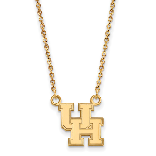 14k Yellow Gold 1/2in University of Houston UH Pendant with 18in Chain