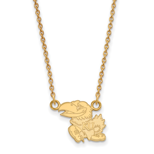 14k Yellow Gold 1/2in University of Kansas Left Pendant on 18in Chain