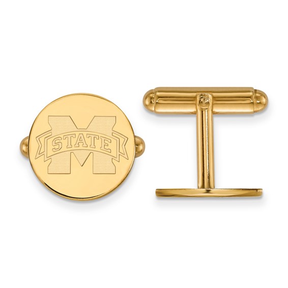 Mississippi State University Round Cuff Links 14k Yellow Gold