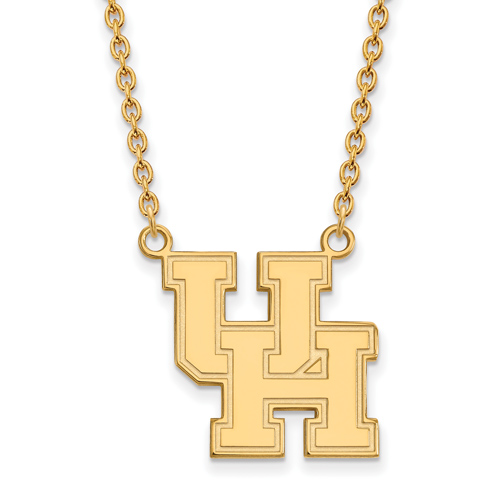 10k Yellow Gold 3/4in University of Houston UH Pendant with 18in Chain