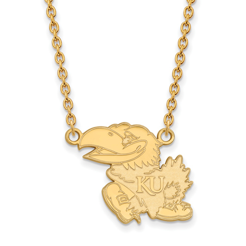 Univ. of Kansas 3/4in Left-Facing Jayhawk Necklace 14k Yellow Gold