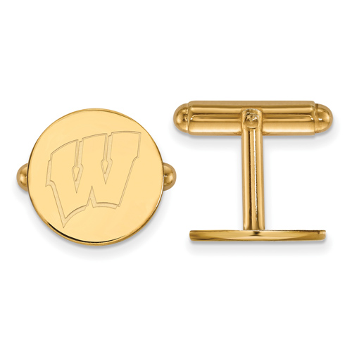 14kt Yellow Gold University of Wisconsin W Round Cuff Links