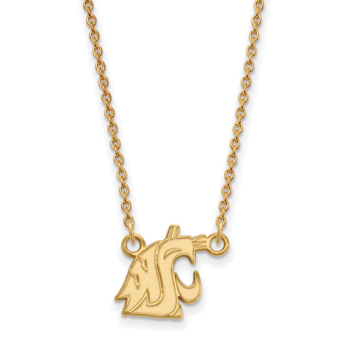 Washington State Cougar 1/2in Pendant on 18in Chain 10k Yellow Gold