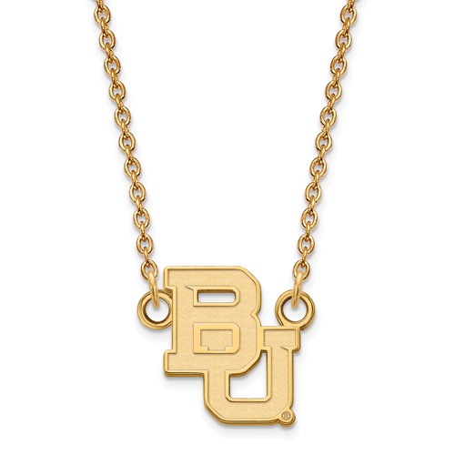14k Yellow Gold Small Baylor University BU Pendant with 18in Chain