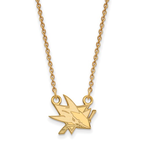 10k Yellow Gold Small San Jose Sharks Pendant with 18in Chain