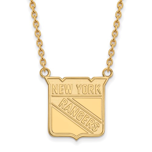 New York Rangers Logo Necklace 3/4in 14k Yellow Gold