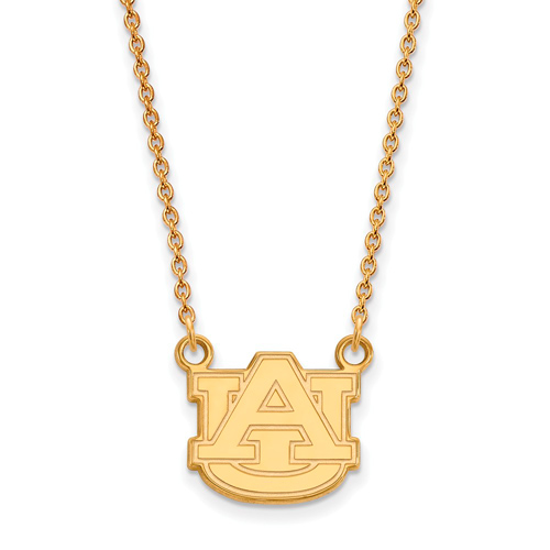 10kt Yellow Gold 1/2in Auburn University Pendant with 18in Chain