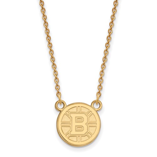 14k Yellow Gold Small Round Boston Bruins Pendant with 18in Chain