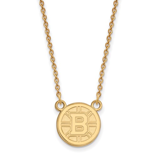 10k Yellow Gold Small Round Boston Bruins Pendant with 18in Chain