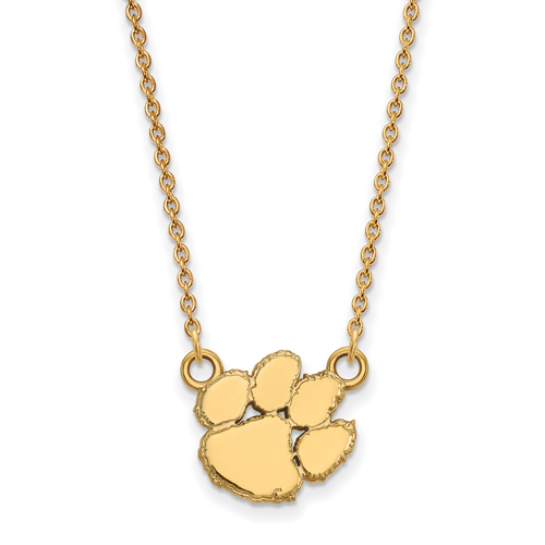 14kt Yellow Gold 1/2in Clemson University Paw Pendant with 18in Chain