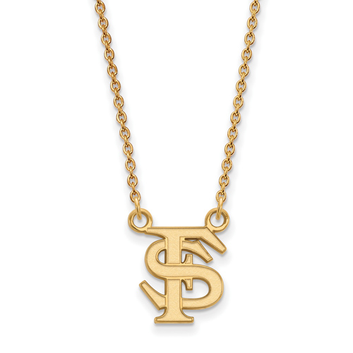 Florida State University 1/2in FS Pendant 18in Chain 14k Yellow Gold