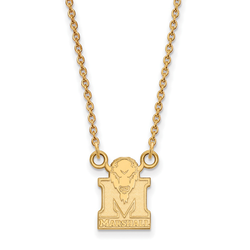 10k Yellow Gold 1/2in Marshall University Logo Pendant with 18in Chain