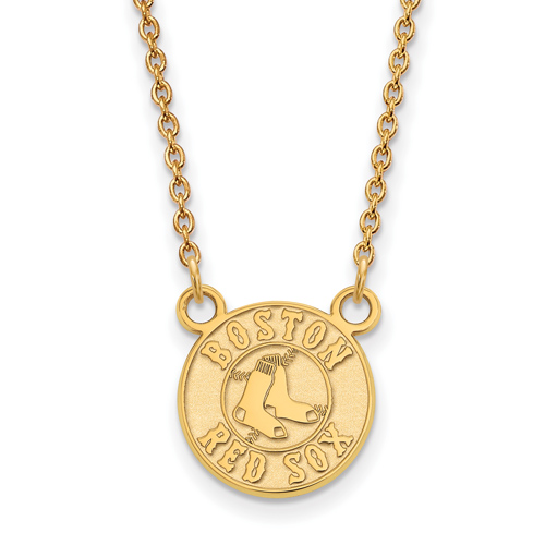 10kt Yellow Gold 1/2in Boston Red Sox Logo Pendant on 18in Chain