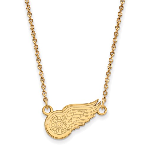 10k Yellow Gold Small Detroit Red Wings Pendant with 18in Chain