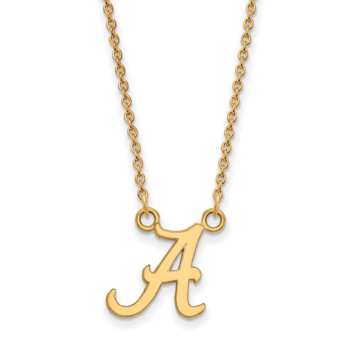 14kt Yellow Gold 1/2in University of Alabama A Pendant with 18in Chain