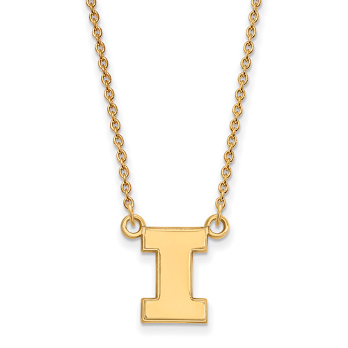 14kt Yellow Gold 1/2in Univ. of Illinois Block I Pendant on 18in Chain