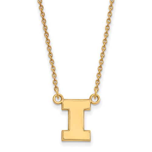10k Yellow Gold 1/2in Univ. of Illinois Block I Pendant on 18in Chain