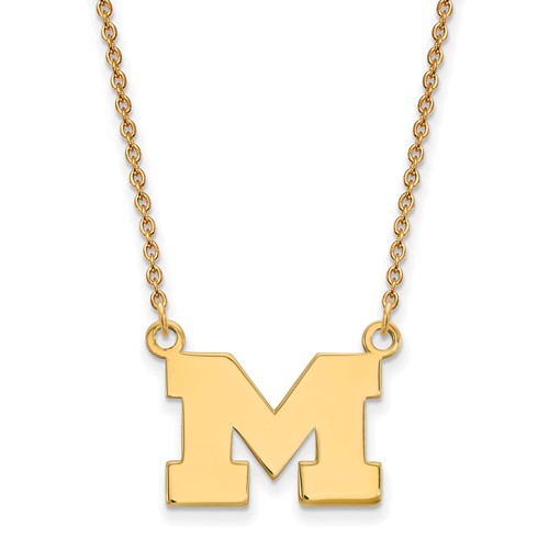 10k Yellow Gold 1/2in University of Michigan M Pendant with 18in Chain