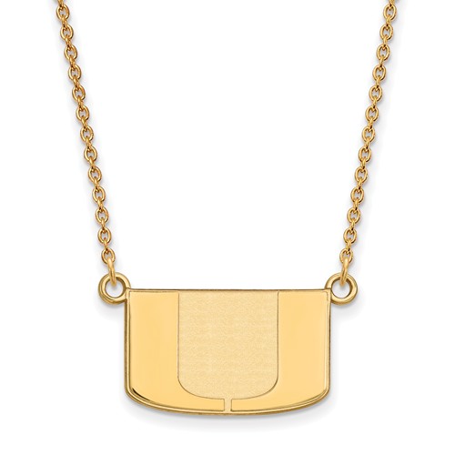 14kt Yellow Gold 1/2in University of Miami U Pendant with 18in Chain