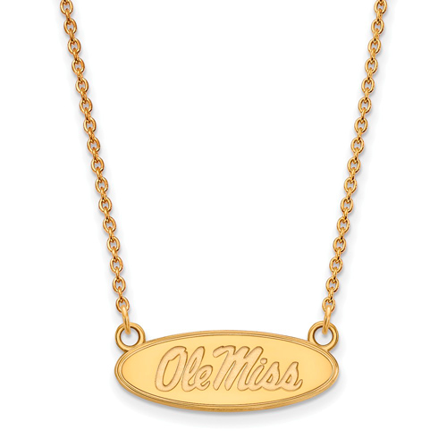 10k Yellow Gold Small Oval Ole Miss Pendant with 18in Chain