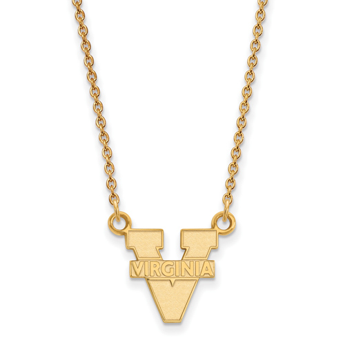 14kt Yellow Gold 1/2in University of Virginia Pendant with 18in Chain