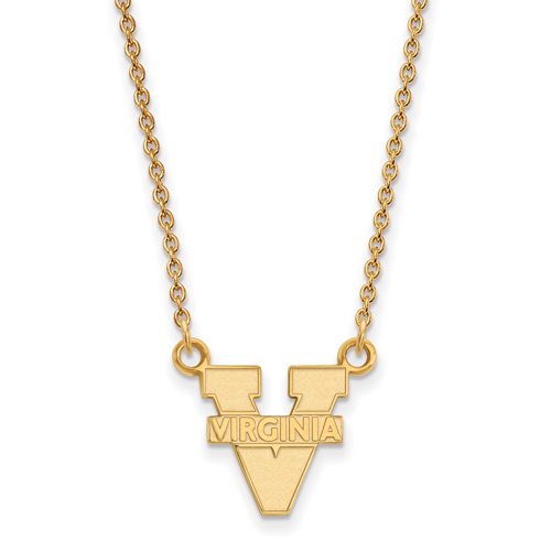 14kt Yellow Gold 1/2in University of Virginia Pendant with 18in Chain