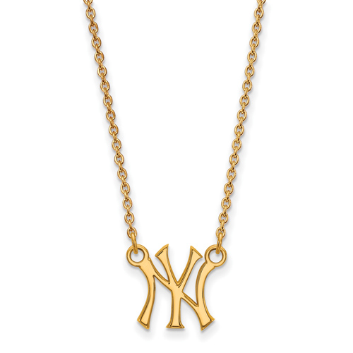 14kt Yellow Gold New York Yankees Small Pendant on 18in Chain