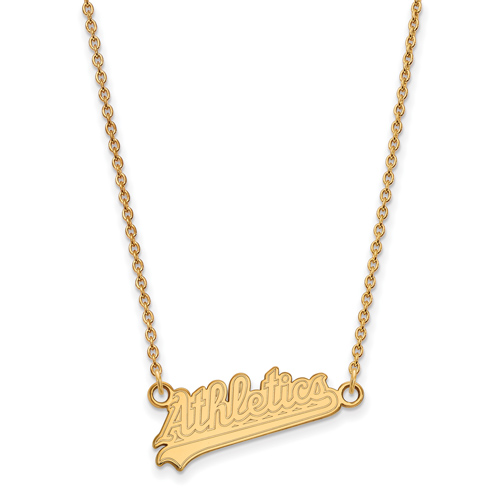 10k Yellow Gold Oakland A's Script Pendant on 18in Chain