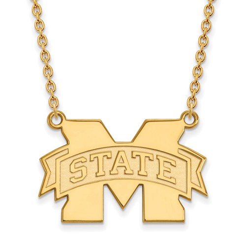 Mississippi State University Logo Necklace 3/4in 10k Yellow Gold