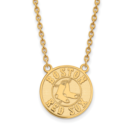 14kt Yellow Gold 5/8in Boston Red Sox Pendant on 18in Chain