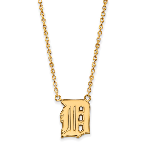 14kt Yellow Gold 5/8in Detroit Tigers D Pendant on 18in Chain