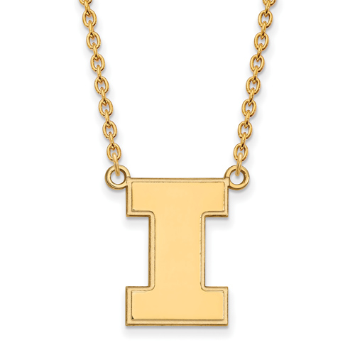 University of Illinois Block I Pendant with 18in Chain 10k Yellow Gold