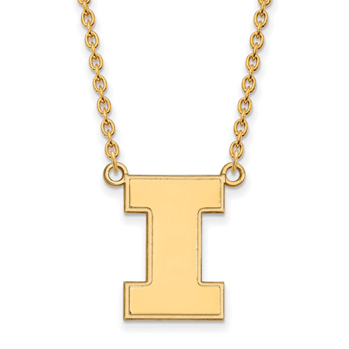 14k Yellow Gold University of Illinois Block I Pendant with 18in Chain