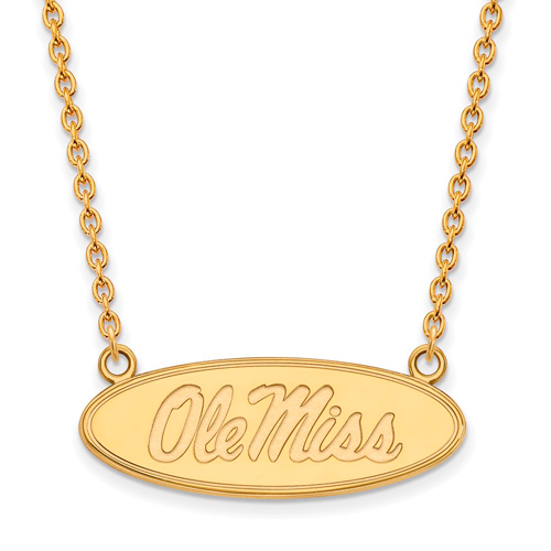 10k Yellow Gold University of Mississippi Oval Pendant with 18in Chain
