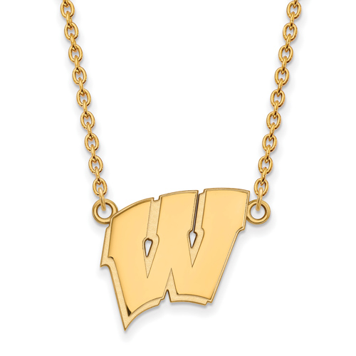10kt Yellow Gold University of Wisconsin W Pendant with 18in Chain